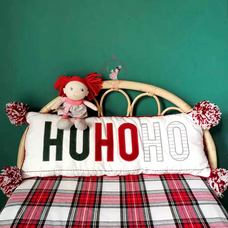 Coussin noël rectangle avec pompons
