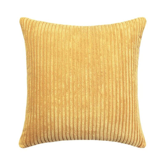 Housse de coussin en velours côtelé rayé jaune