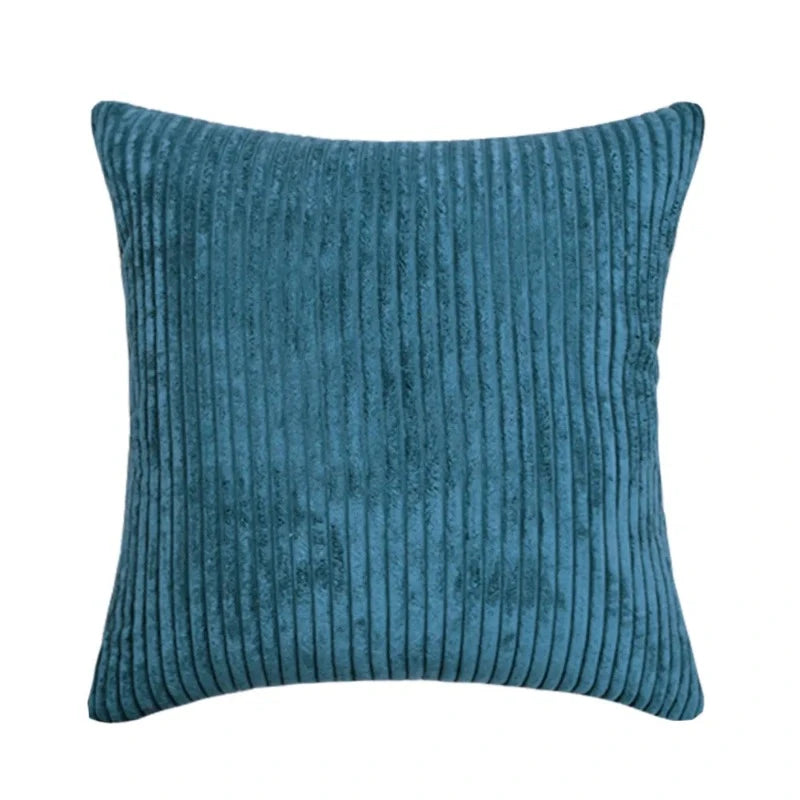 Housse de coussin en velours côtelé rayé bleu