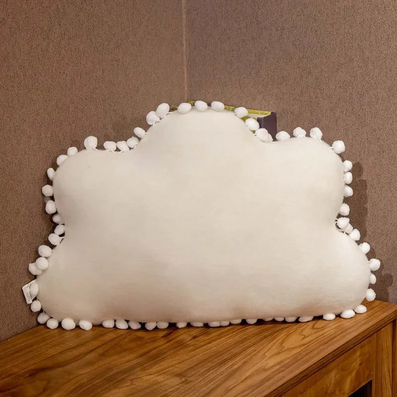 Coussin nuage enfant avec pompons blanc