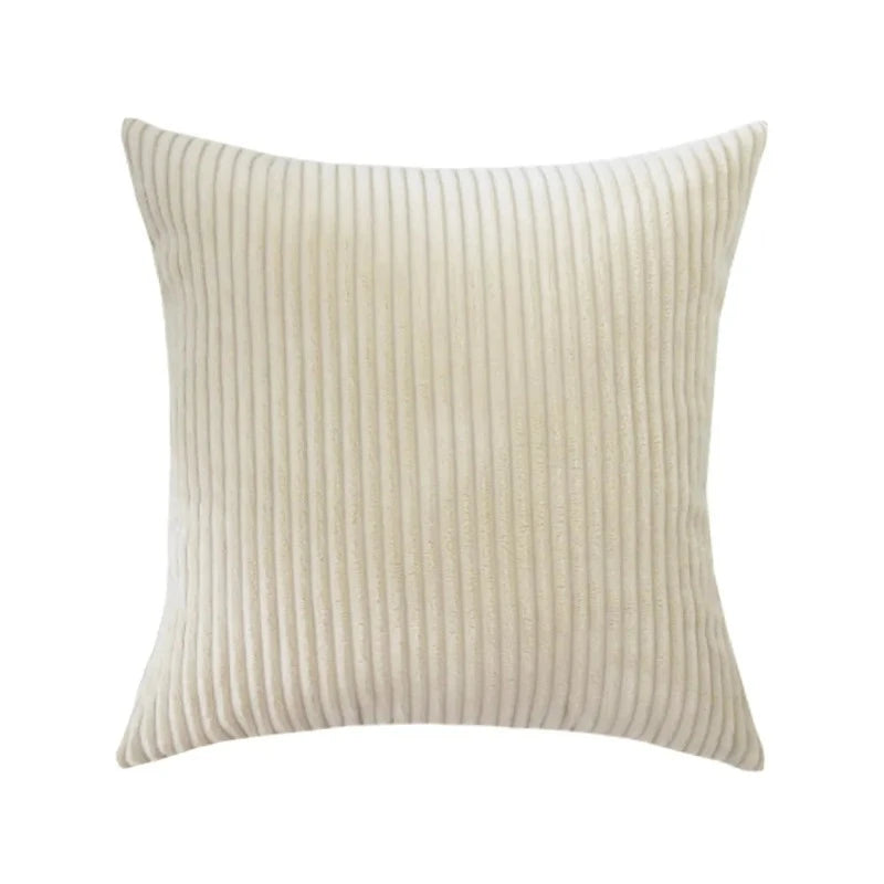 Housse de coussin en velours côtelé rayé blanc