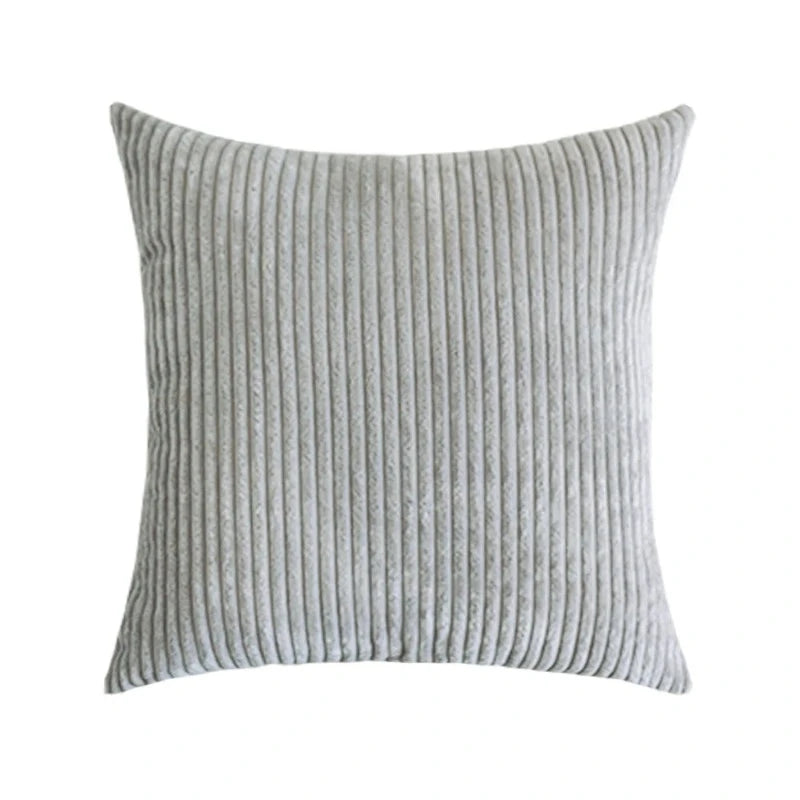 Housse de coussin en velours côtelé rayé gris