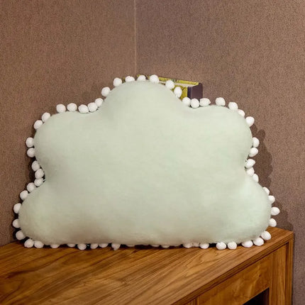 Coussin nuage enfant avec pompons vert