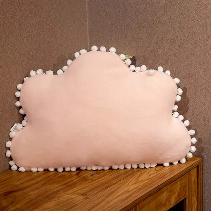Coussin nuage enfant avec pompons rose