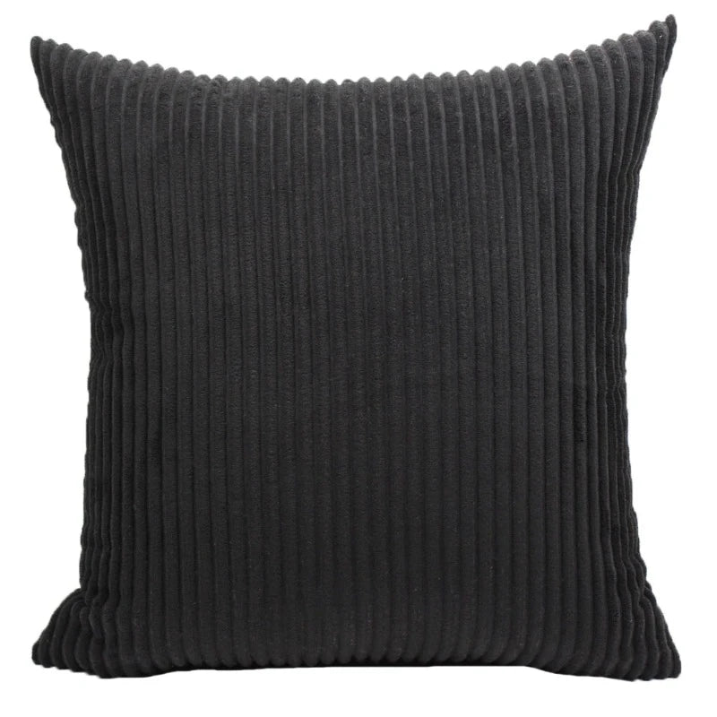 Housse de coussin en velours côtelé rayé noir