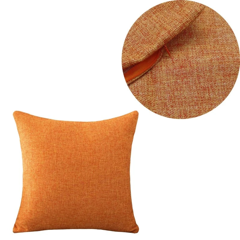 Housse de coussin en lin confortable orange