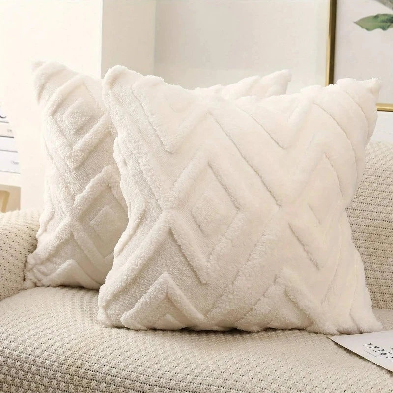 Housses de coussin décoratives en fausse laine blanc