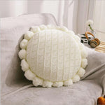 Coussin brodé rond à pompons - Vignette | EspaceCoussin