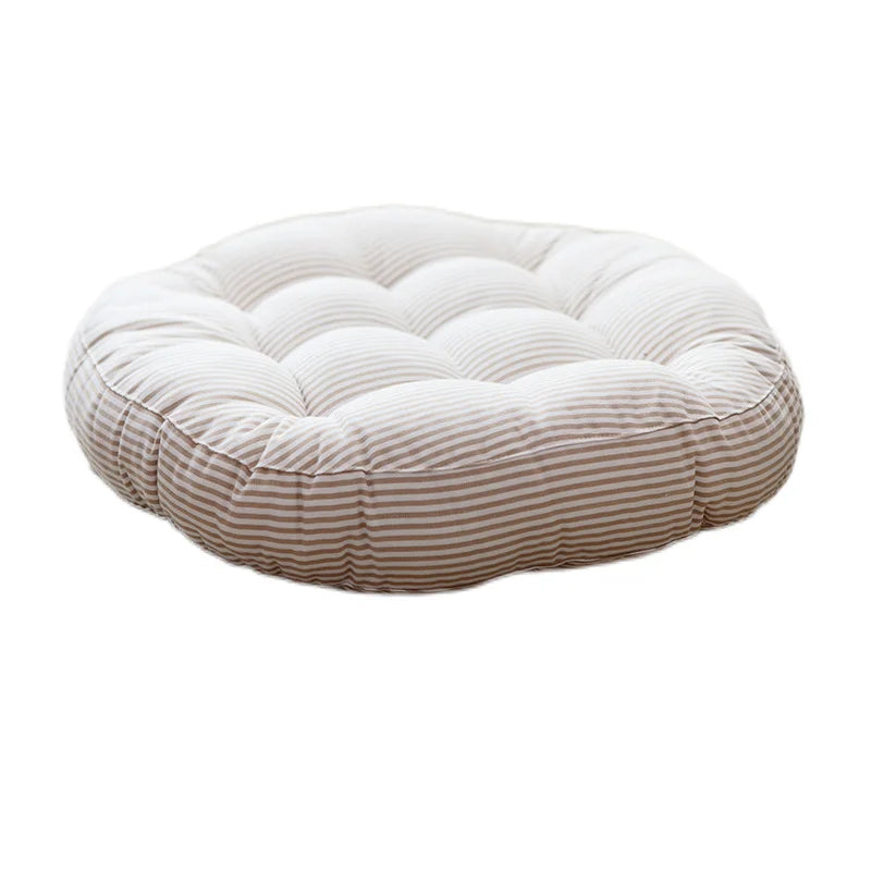 Coussin de chaise rond rayé pour l'extérieur blanc