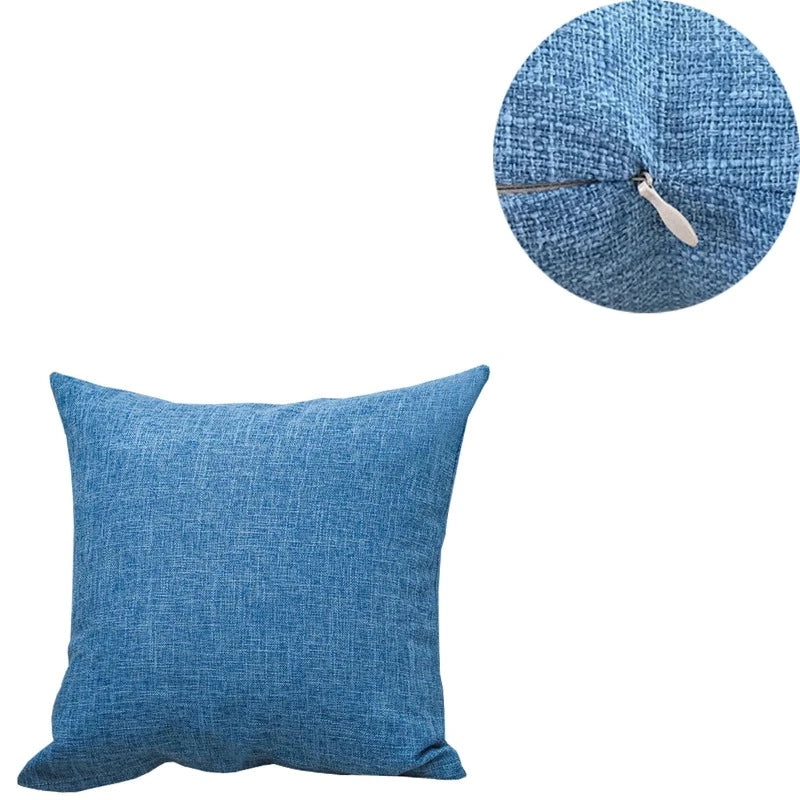 Housse de coussin en lin confortable bleu