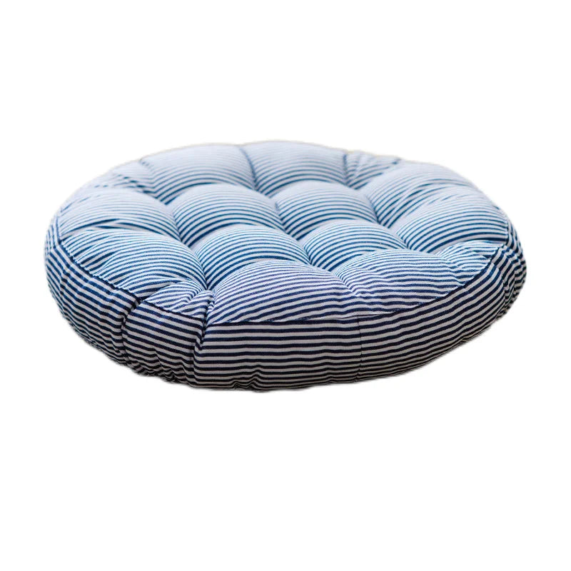 Coussin de chaise rond rayé pour l'extérieur bleu