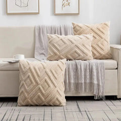 Housses de coussin décoratives en fausse laine beige