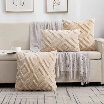 Housses de coussin décoratives en fausse laine beige