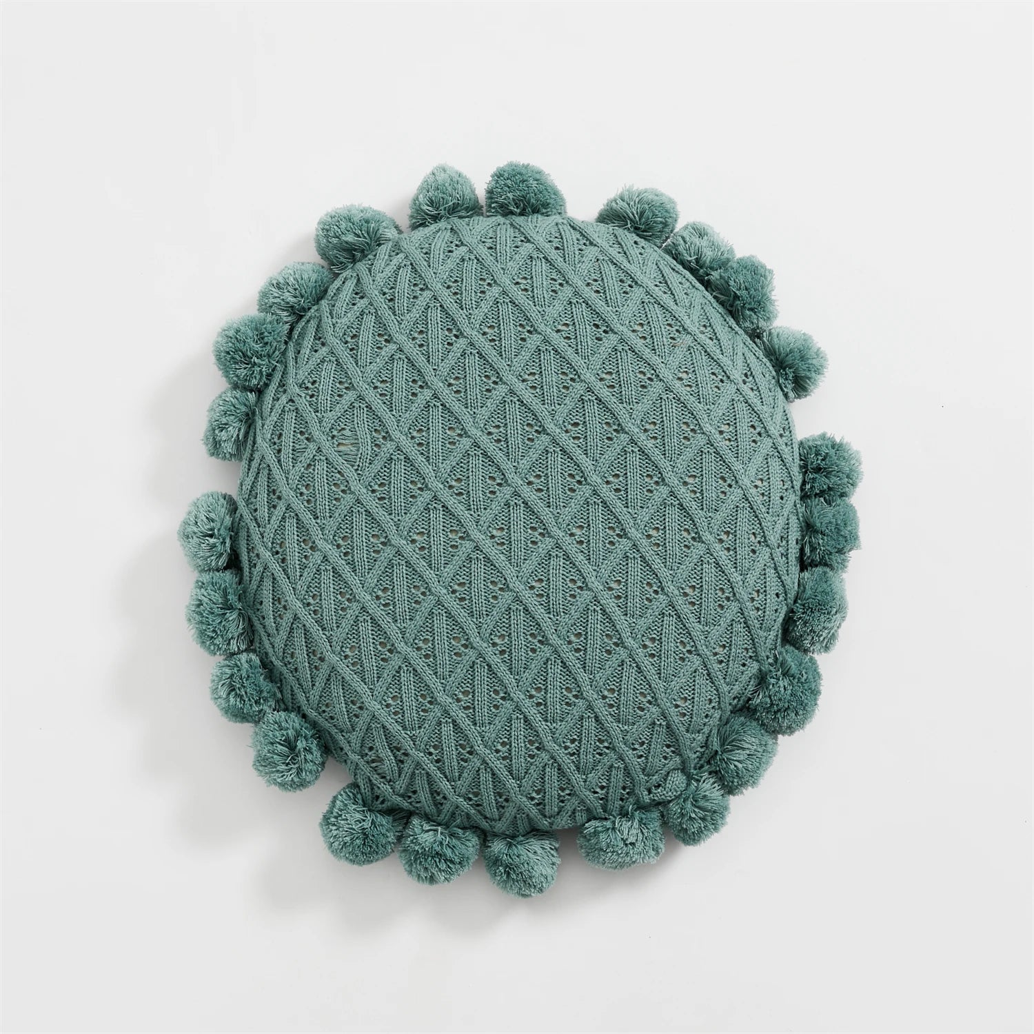 Coussin brodé rond à pompon vert