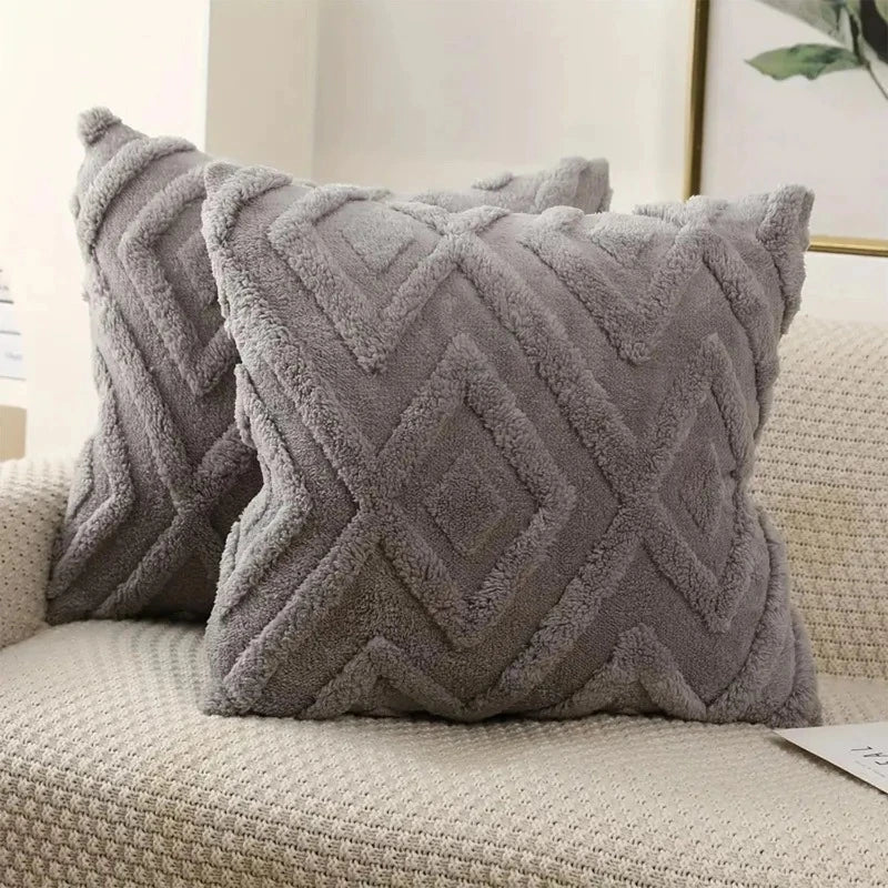 Housses de coussin décoratives en fausse laine gris