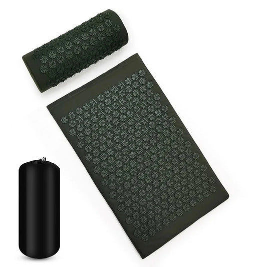 Coussin yoga avec tapis d'acupression vert