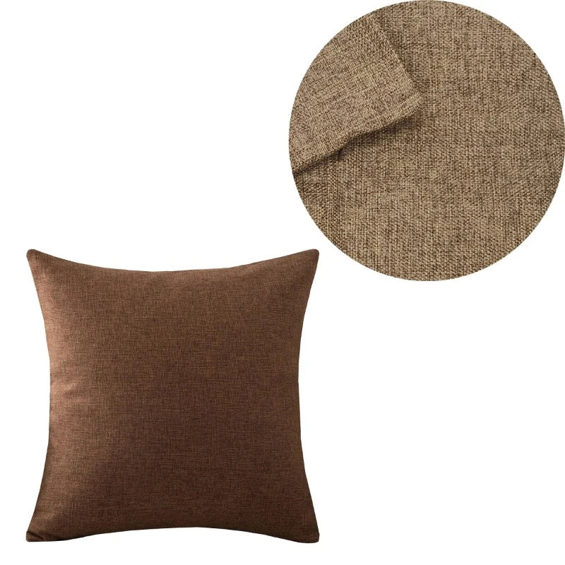 Housse de coussin en lin confortable marron