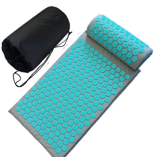 Coussin yoga avec tapis d'acupression bleu