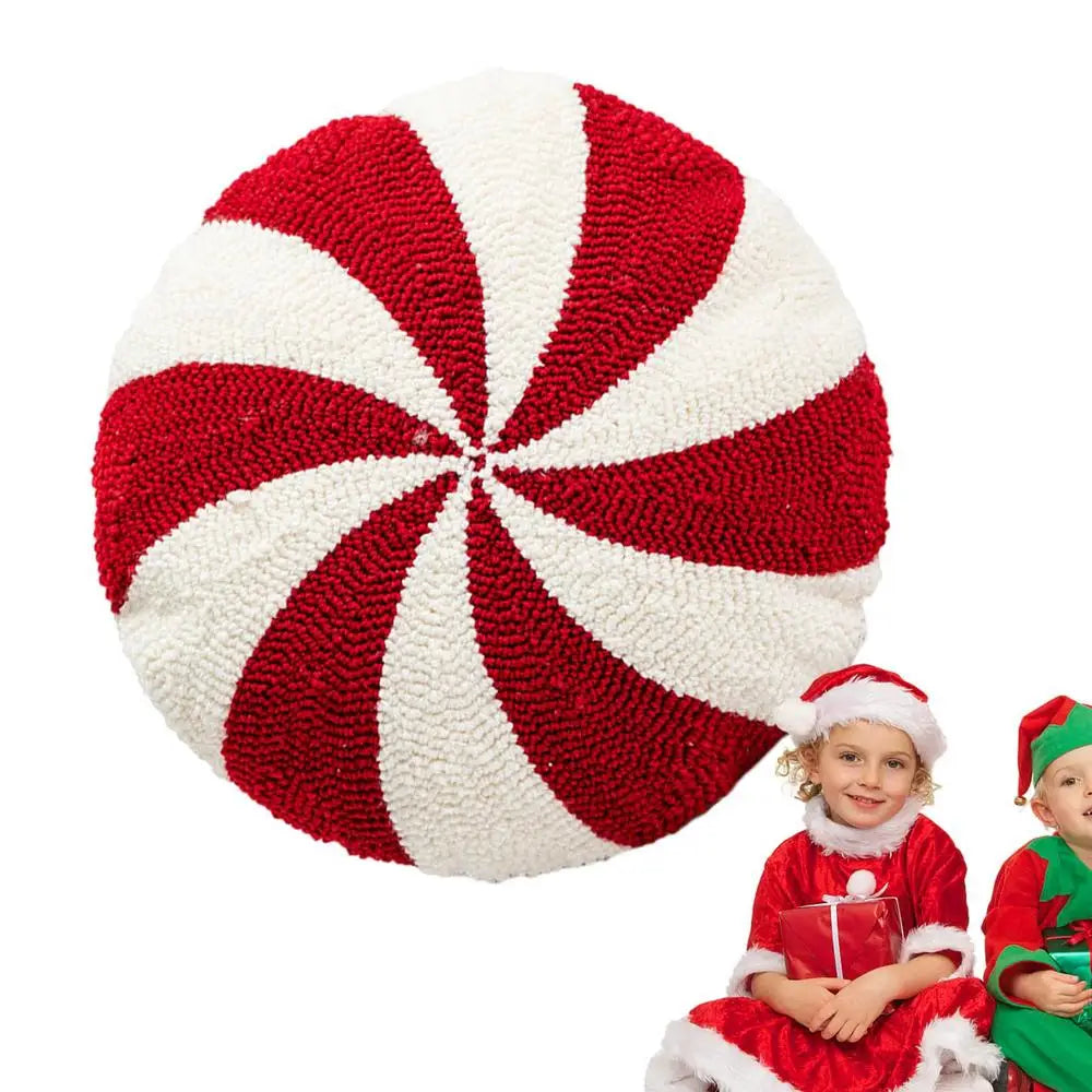 Coussin rond de bonbon rayé rouge et blanc pour enfant