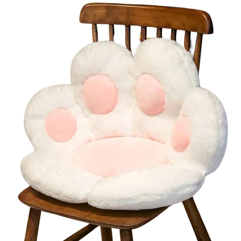 Coussin de chaise en peluche en forme de patte de chat blanc