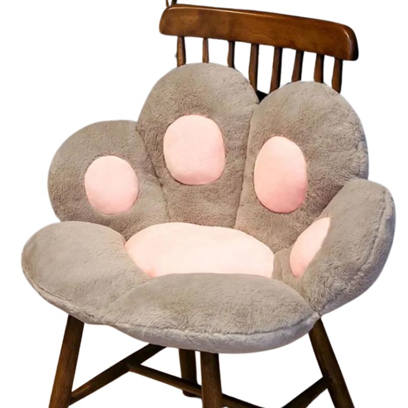 Coussin de chaise en peluche en forme de patte de chat gris