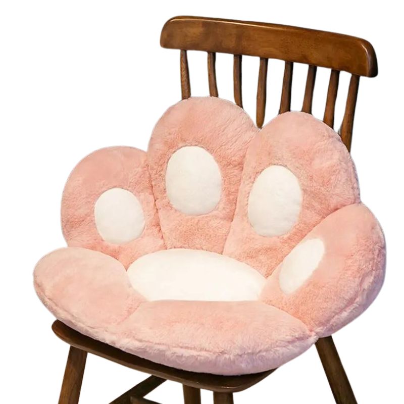 Coussin de chaise en peluche en forme de patte de chat rose