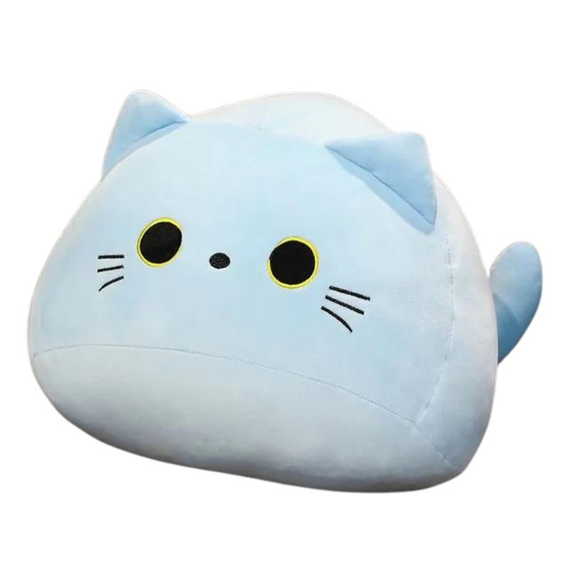 Coussin personnage en forme de tête de chat bleu