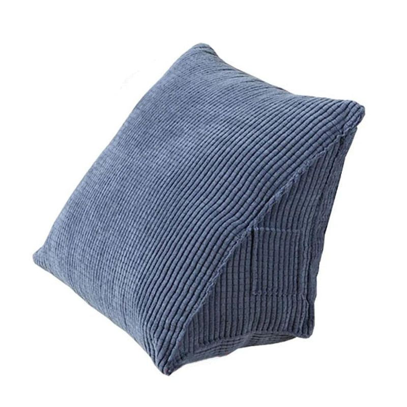 Coussin de lecture triangulaire en velours côtelé bleu